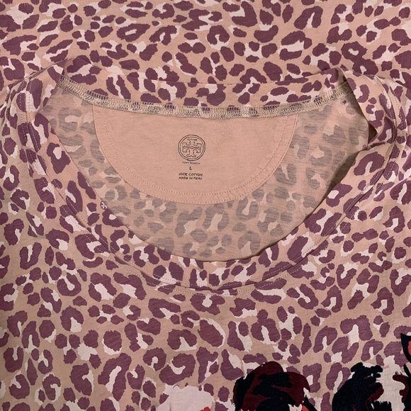 Tory Burch Pink Floral & Leopard Tee Size L - Picture 3 of 7